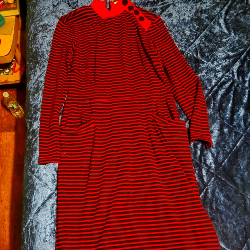 Bette Page red/navy stripped dress.